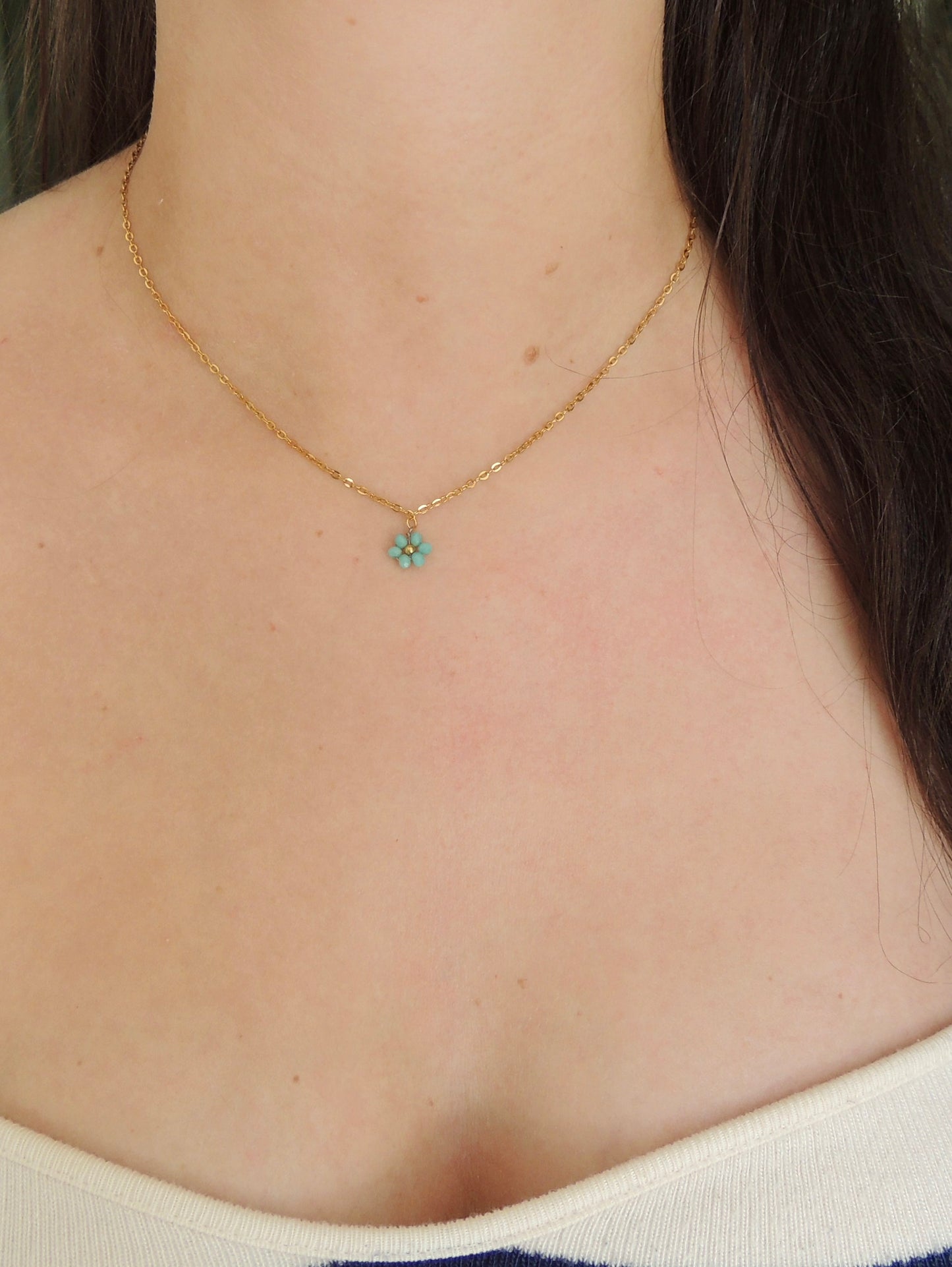 Billie | Collier fleur turquoise dorée