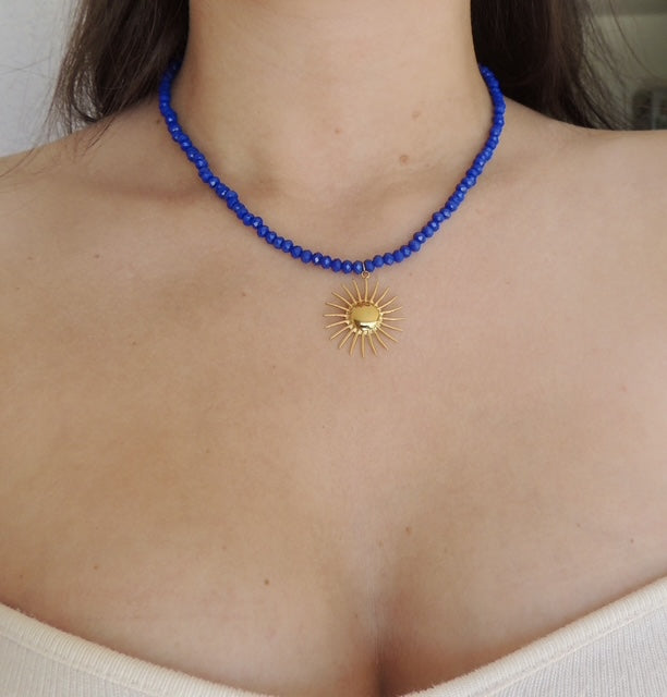 Rosa | Collier perles facettées bleues