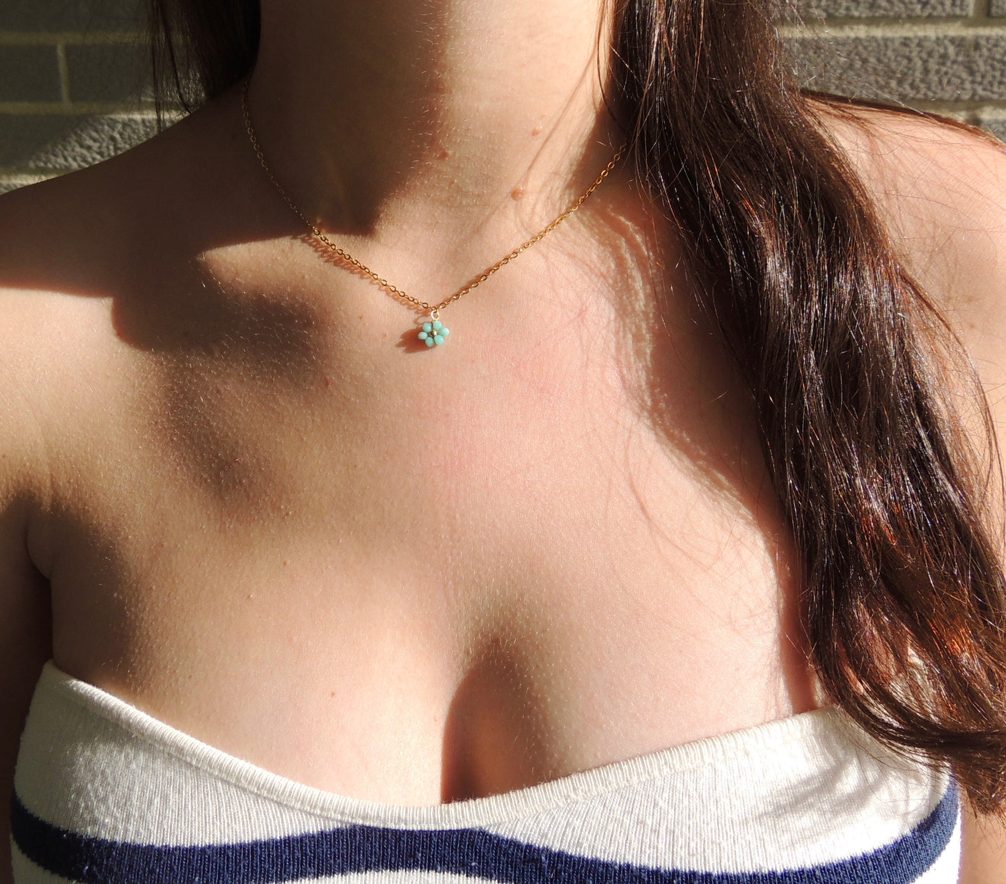 Billie | Collier fleur turquoise dorée