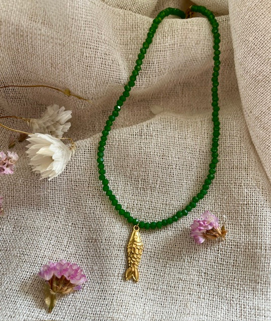 Alma | Ras-de-cou en perles facettées vertes