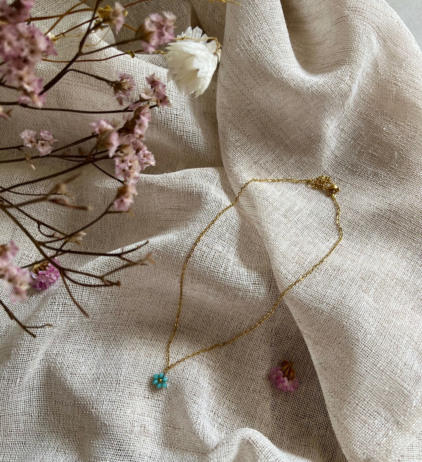 Billie | Collier fleur turquoise dorée