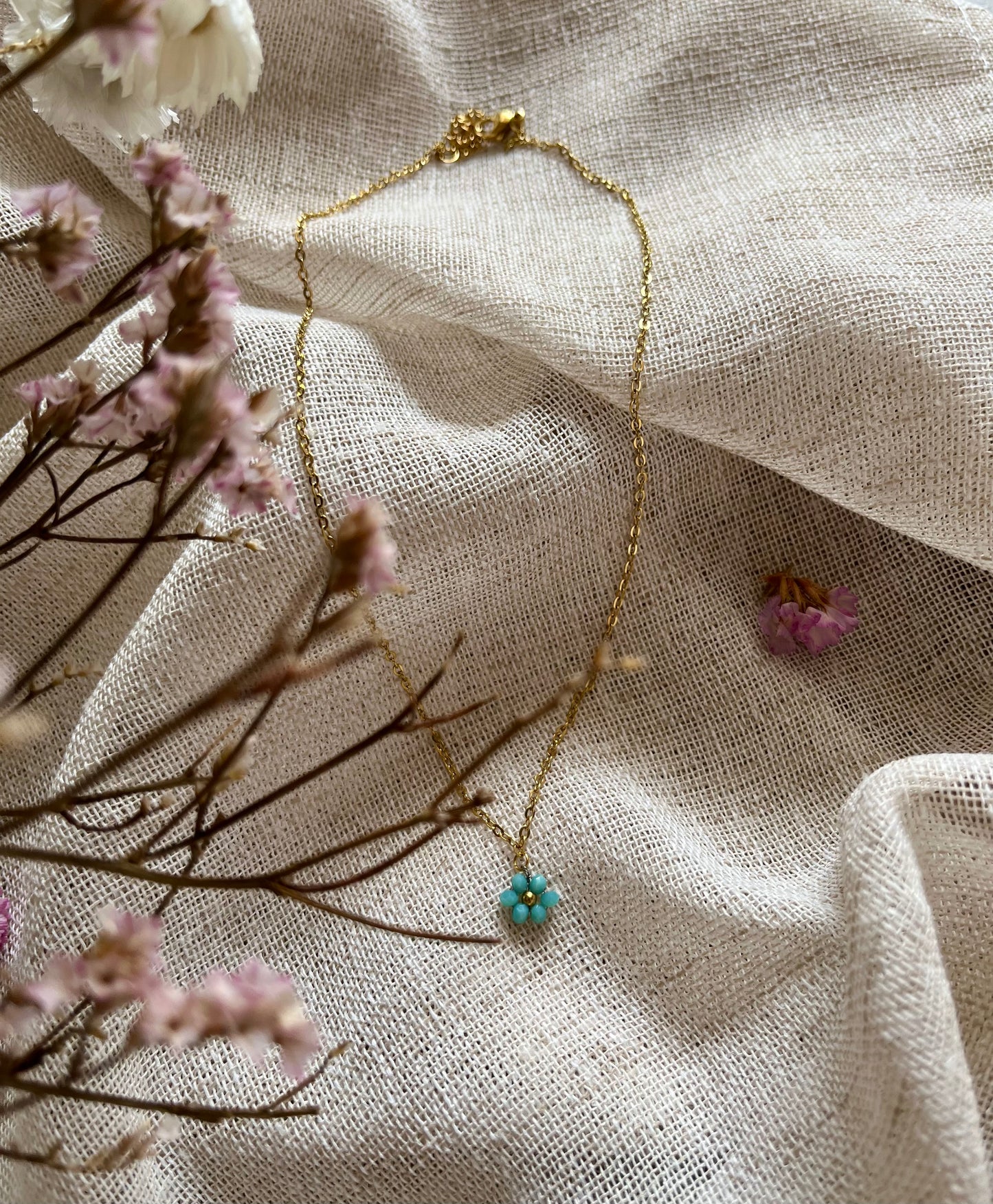Billie | Collier fleur turquoise dorée